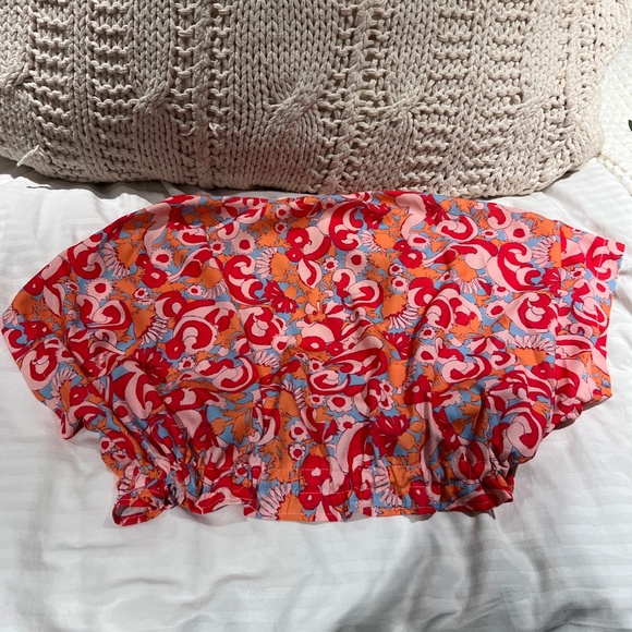 Aveloria Allover Print Cut-waist Ruched Slit Side Dress 2 Piece Sz L - Picture 7 of 7